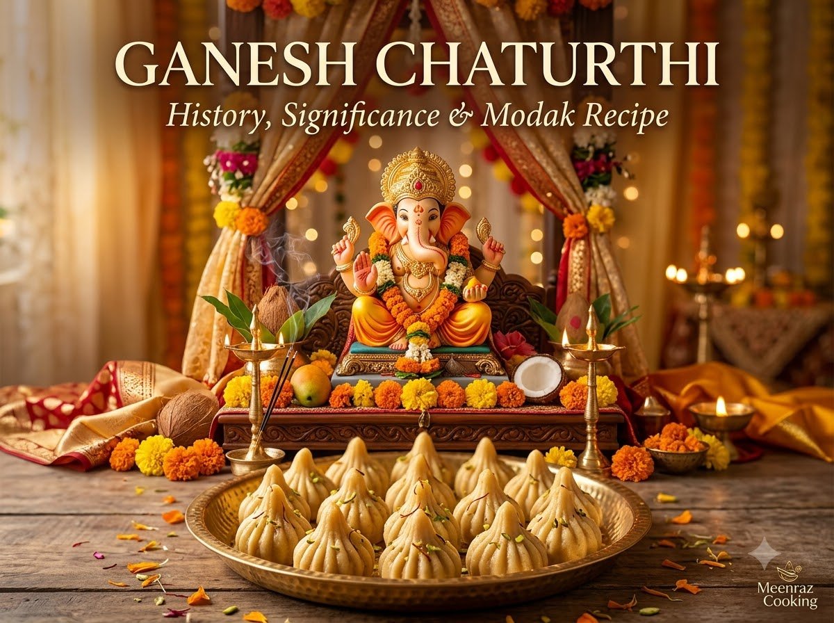 Lord Ganesha idol with homemade Mawa and Suji Modaks prepared for Ganesh Chaturthi Lord Ganesha idol with homemade Mawa and Suji Modaks prepared for Ganesh Chaturthi